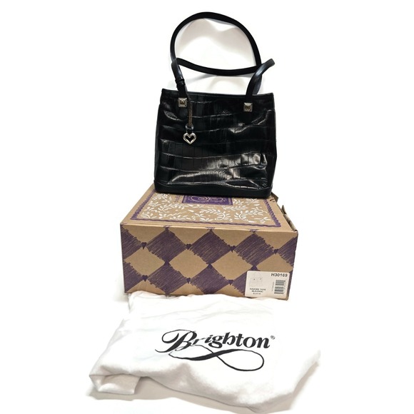 BRIGHTON Tote Bag Alligator Black With Original Box Isadore - Picture 1 of 16